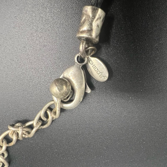 Vintage CHICO'S Two-Tone Modern Pendant on Black Leather Cord Necklace - Picture 2 of 3